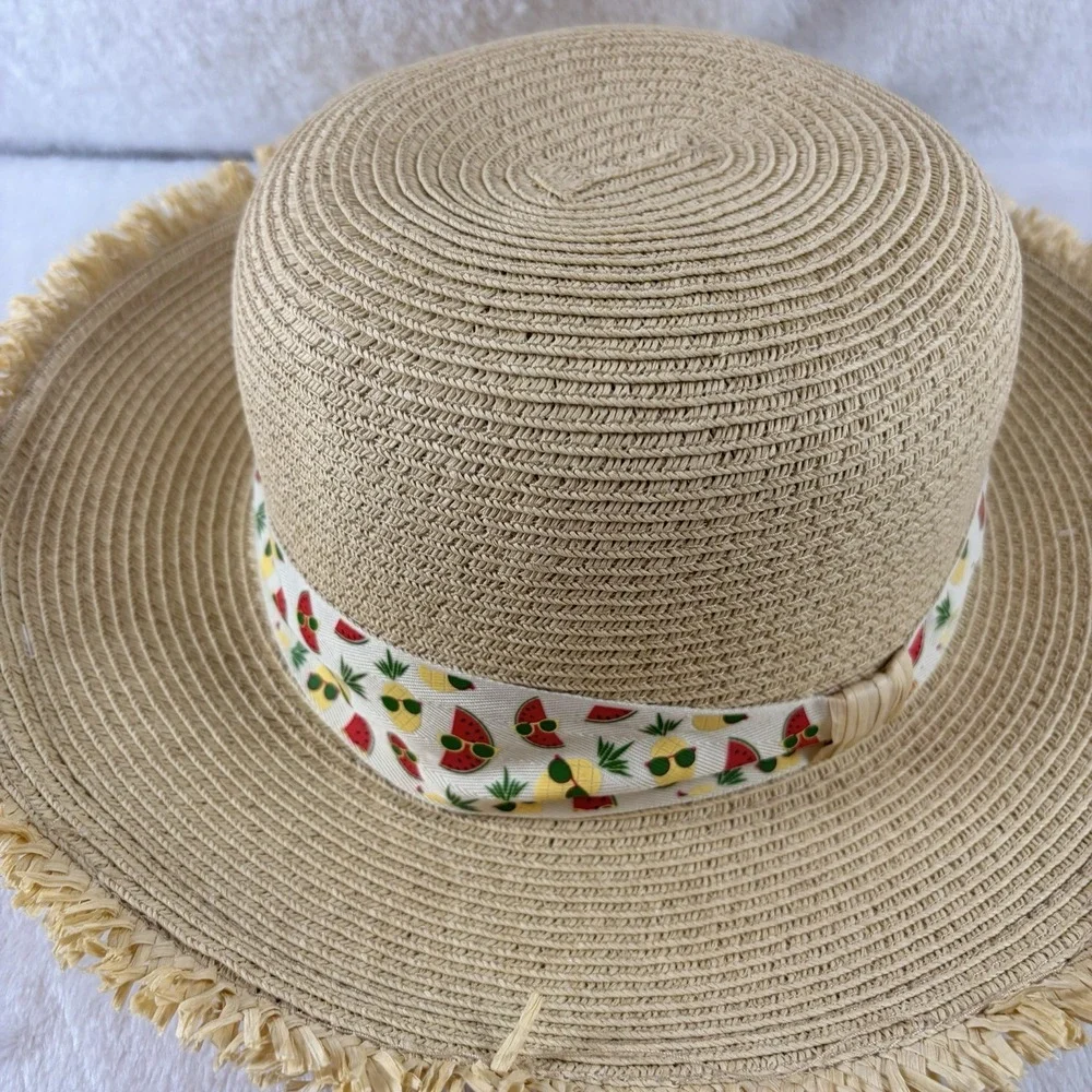 Sunny Dayz Sun N Sand Kids Straw Sun Hat Frayed Brim Fruit Band HK 383 Coastal